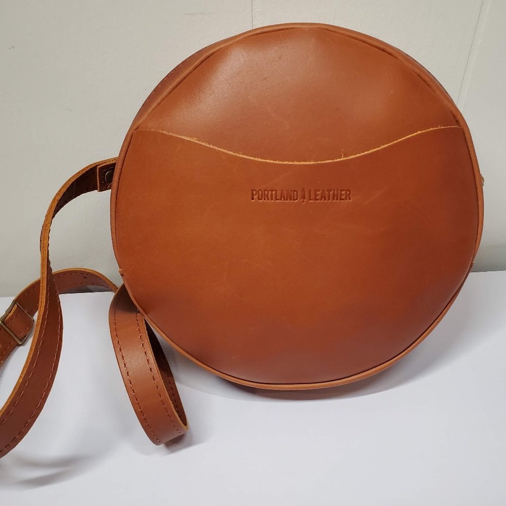 Portland Leather Goods Circle Crossbody Purse Honey 9" Shoulder Bag